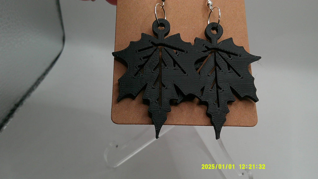 Black Maple Leaf Earrings – 3D Printed Nature Charm