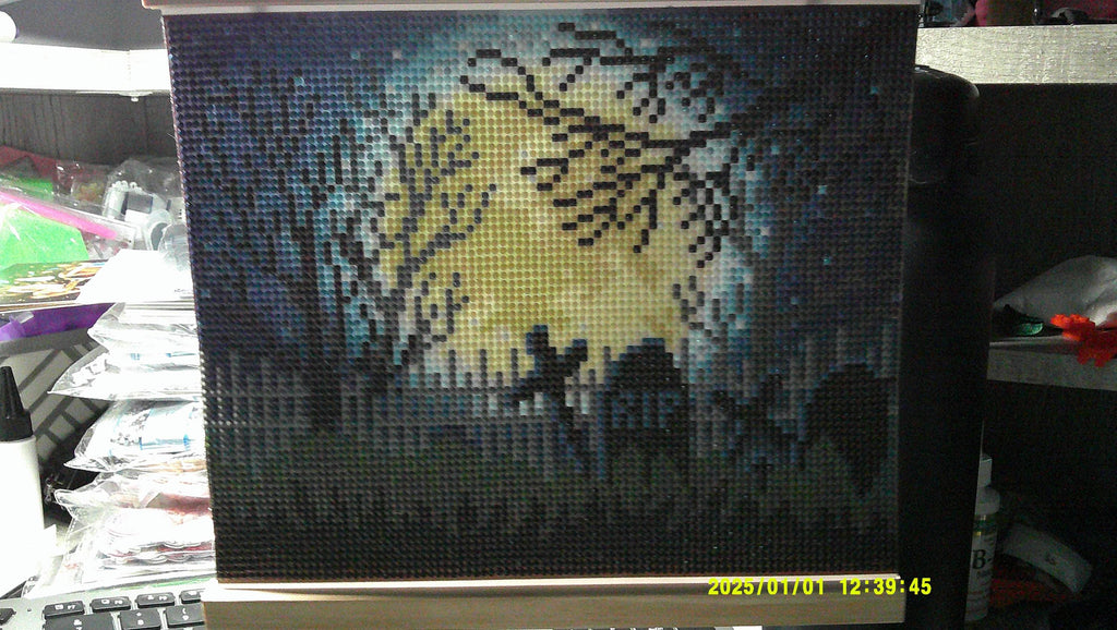 Haunted Graveyard Diamond Painting with Glowing Moon