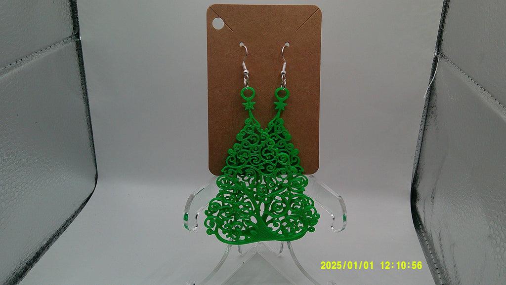 Swirled Tree Earrings – 3D Printed Holiday Magic