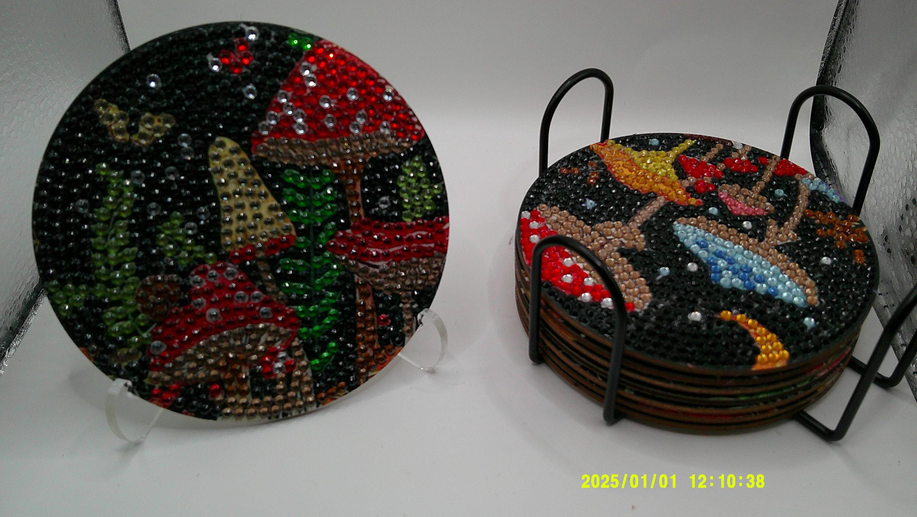 Enchanted Woodland Coaster Set – Diamond Art Mushrooms & Butterflies