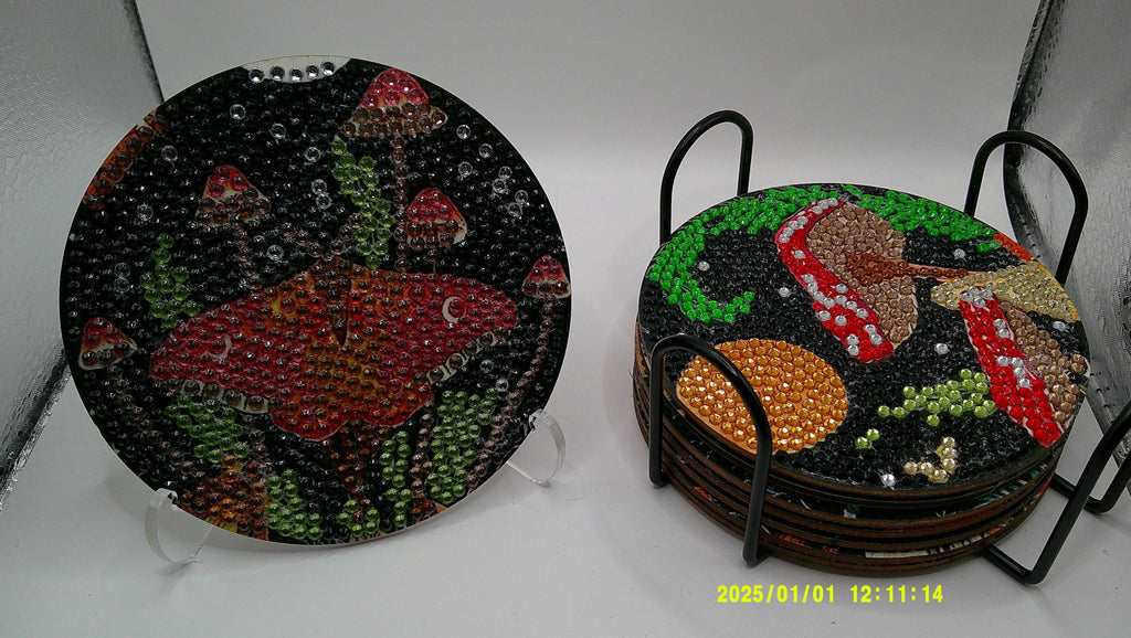 Enchanted Woodland Coaster Set – Diamond Art Mushrooms & Butterflies