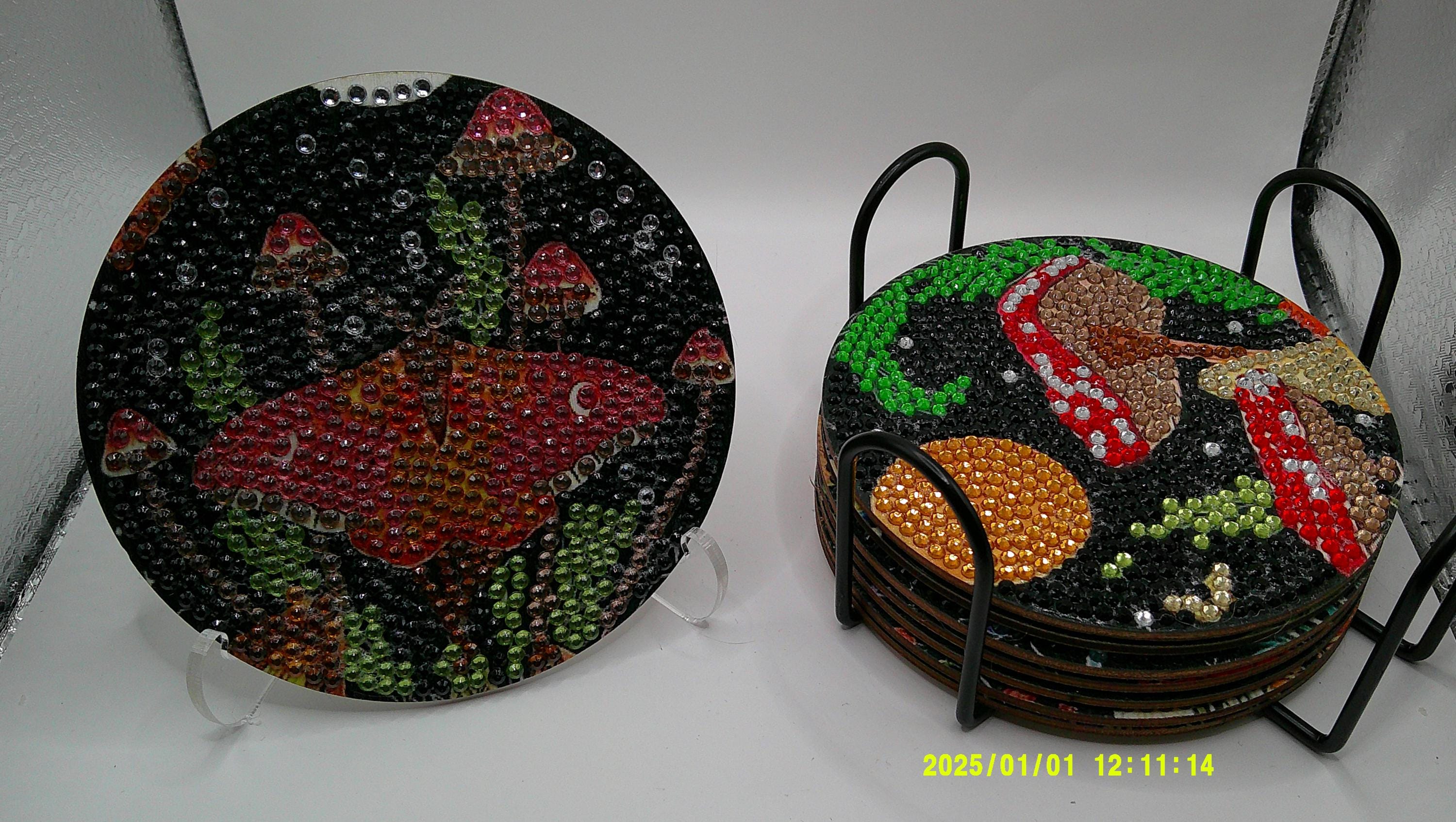 Enchanted Woodland Coaster Set – Diamond Art Mushrooms & Butterflies