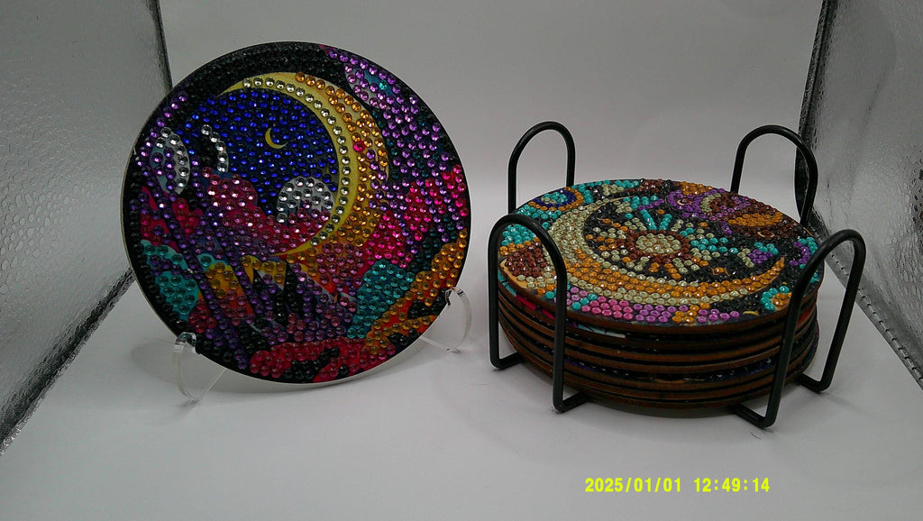 Celestial Diamond Art Coaster Set – Sun, Moon & Stars