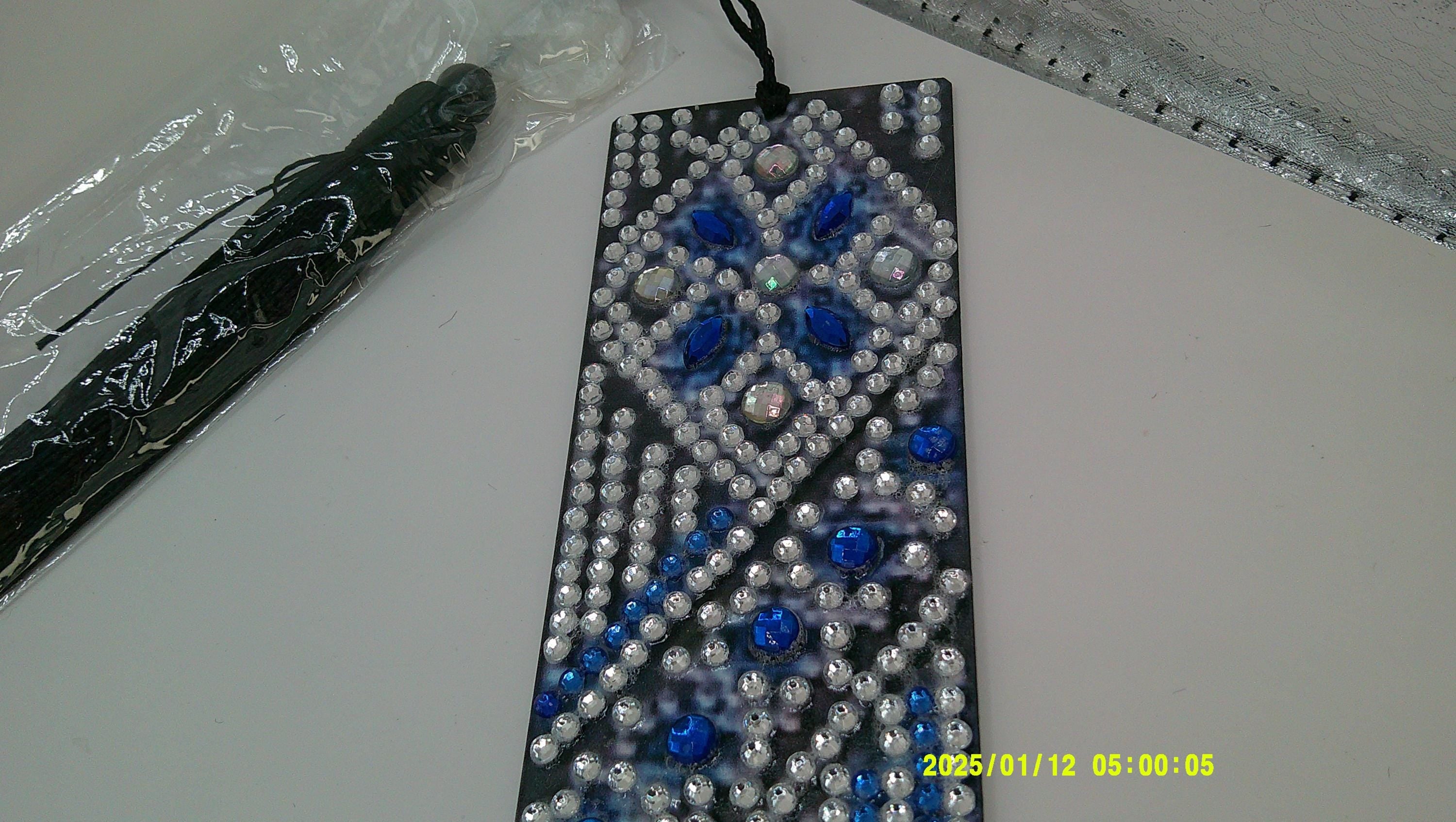 Geometric Diamond Art Bookmark | Blue & Silver Rhinestone Design