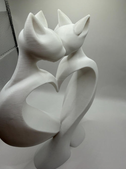 3D Printed Cat Couple Heart Sculpture