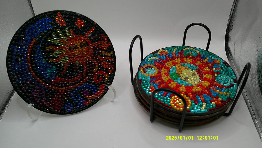 Sparkling Sun Coaster Set – Diamond Art Design