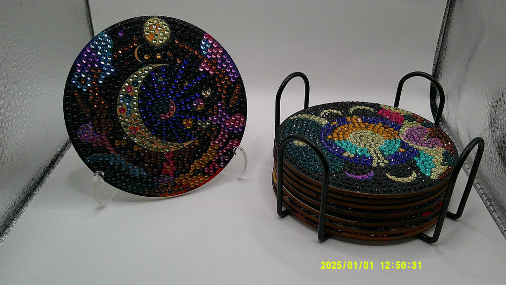 Celestial Diamond Art Coaster Set – Sun, Moon & Stars
