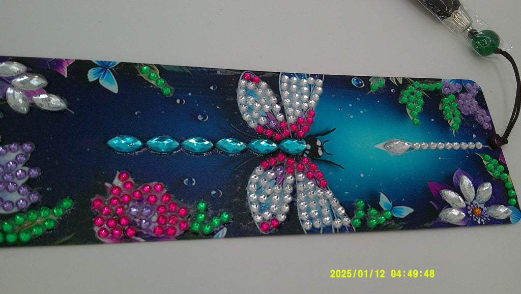 Dragonfly & Flowers Diamond Art Bookmark | Sparkling Rhinestone Design