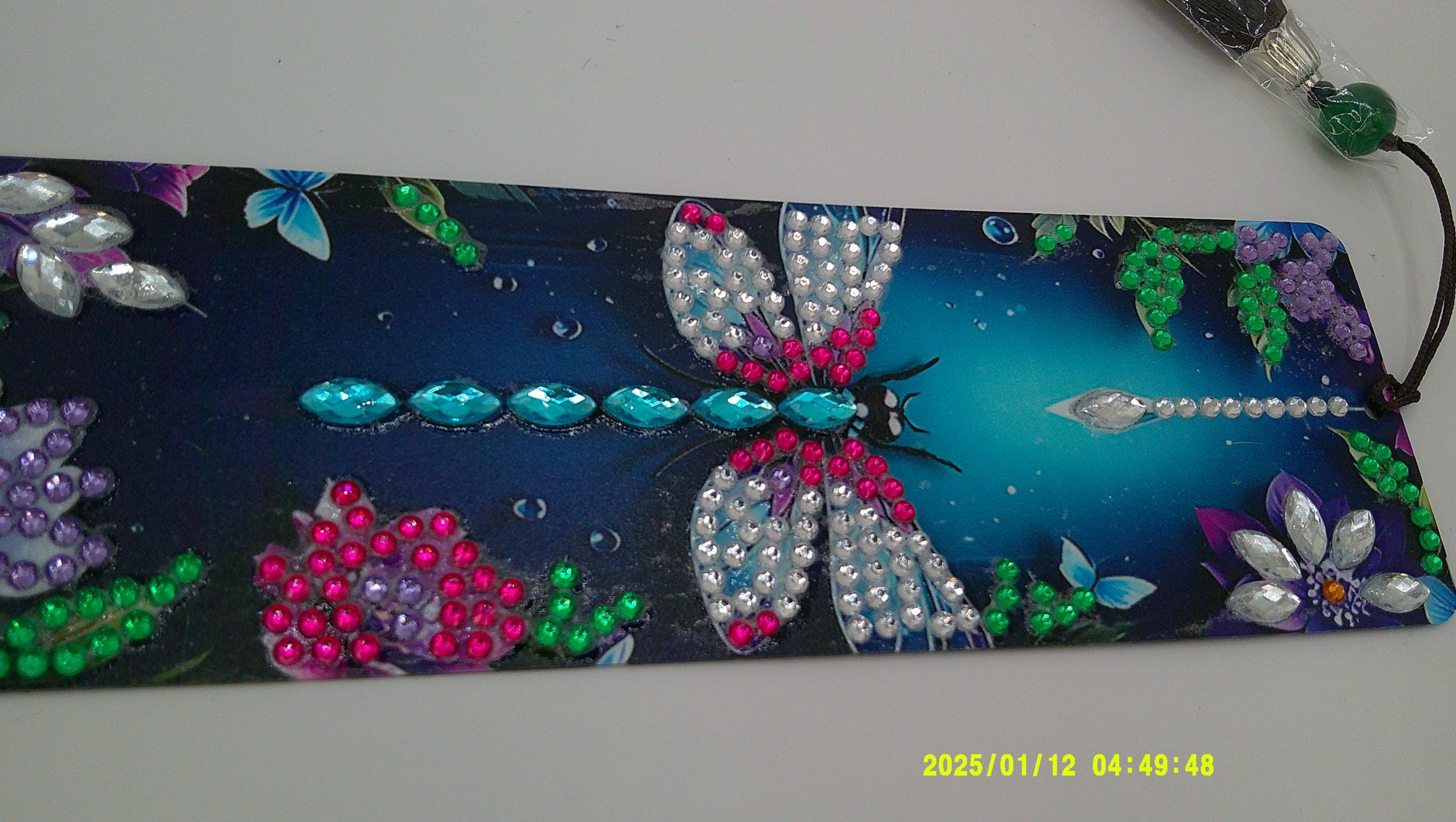 Dragonfly & Flowers Diamond Art Bookmark | Sparkling Rhinestone Design