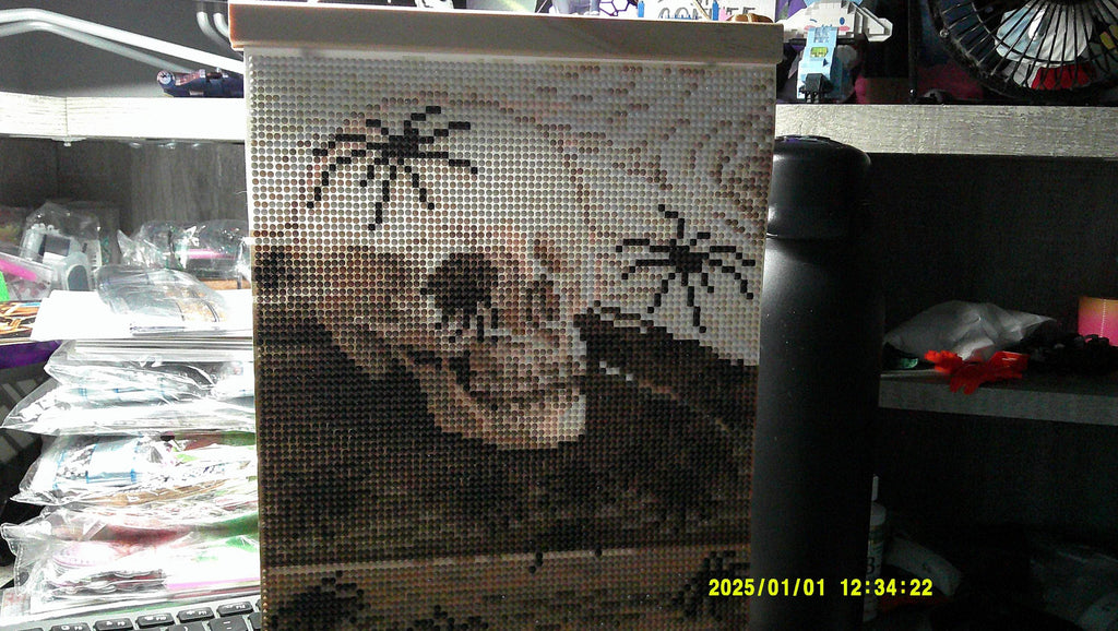 Spiders on Skull & Books Diamond Art Scene