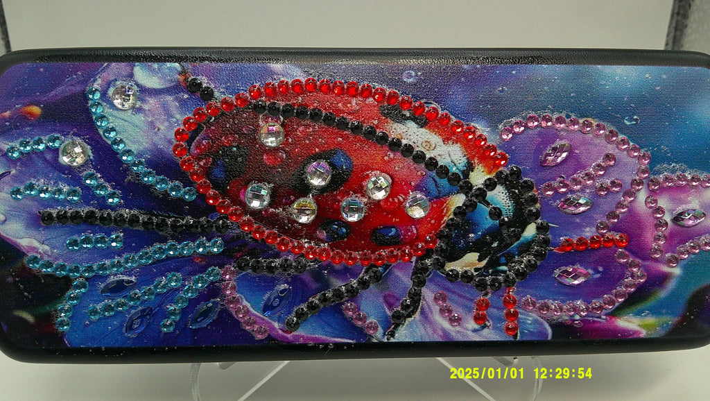 Hand‑Embellished Ladybug Floral Glasses Case