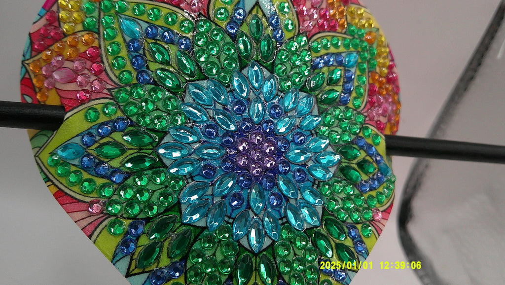 Rainbow Mandala Heart Diamond Art Hair Clip