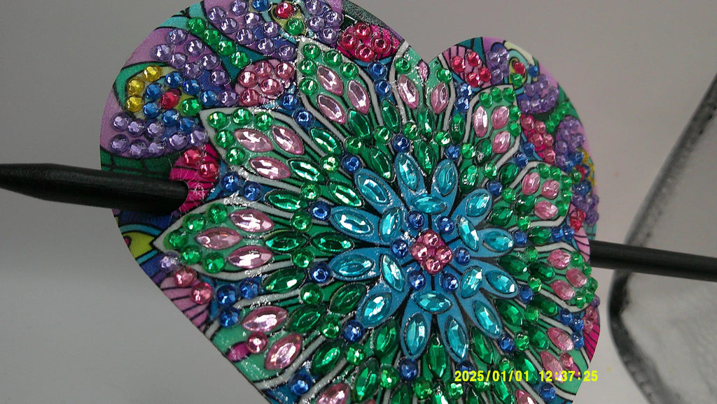 Rainbow Mandala Heart Diamond Art Hair Clip