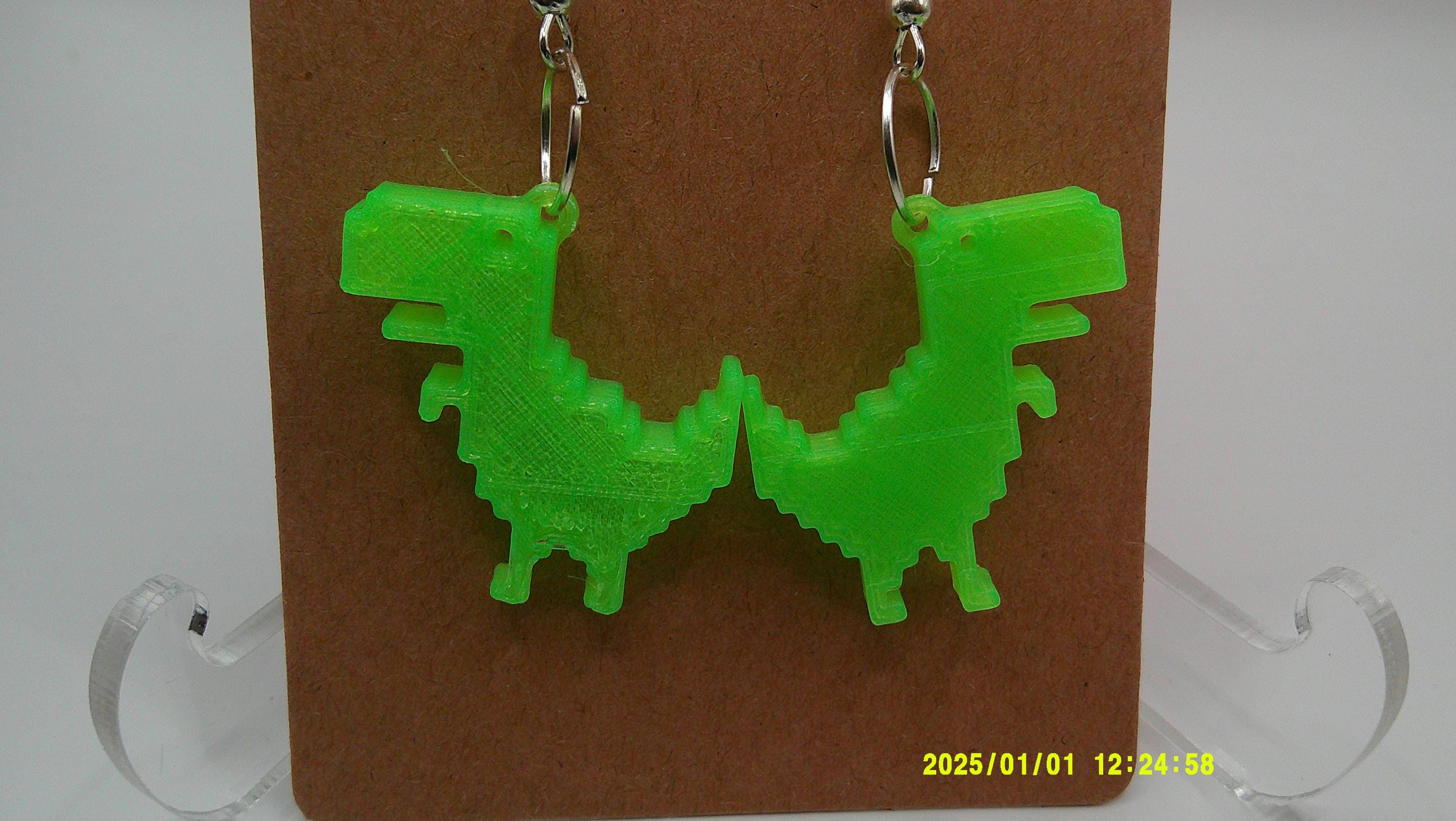 Pixel Dino Earrings – 3D Printed Retro Fun