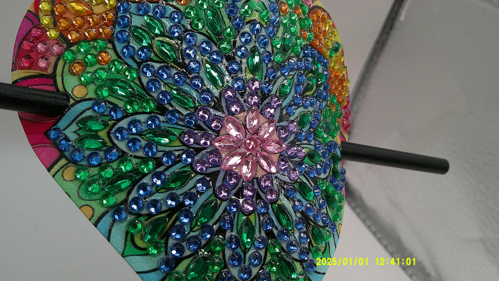 Colorburst Mandala Heart Rhinestone Hair Clip
