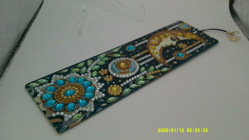 Crescent Moon & Stars Bookmark | Sparkling Diamond Art Design