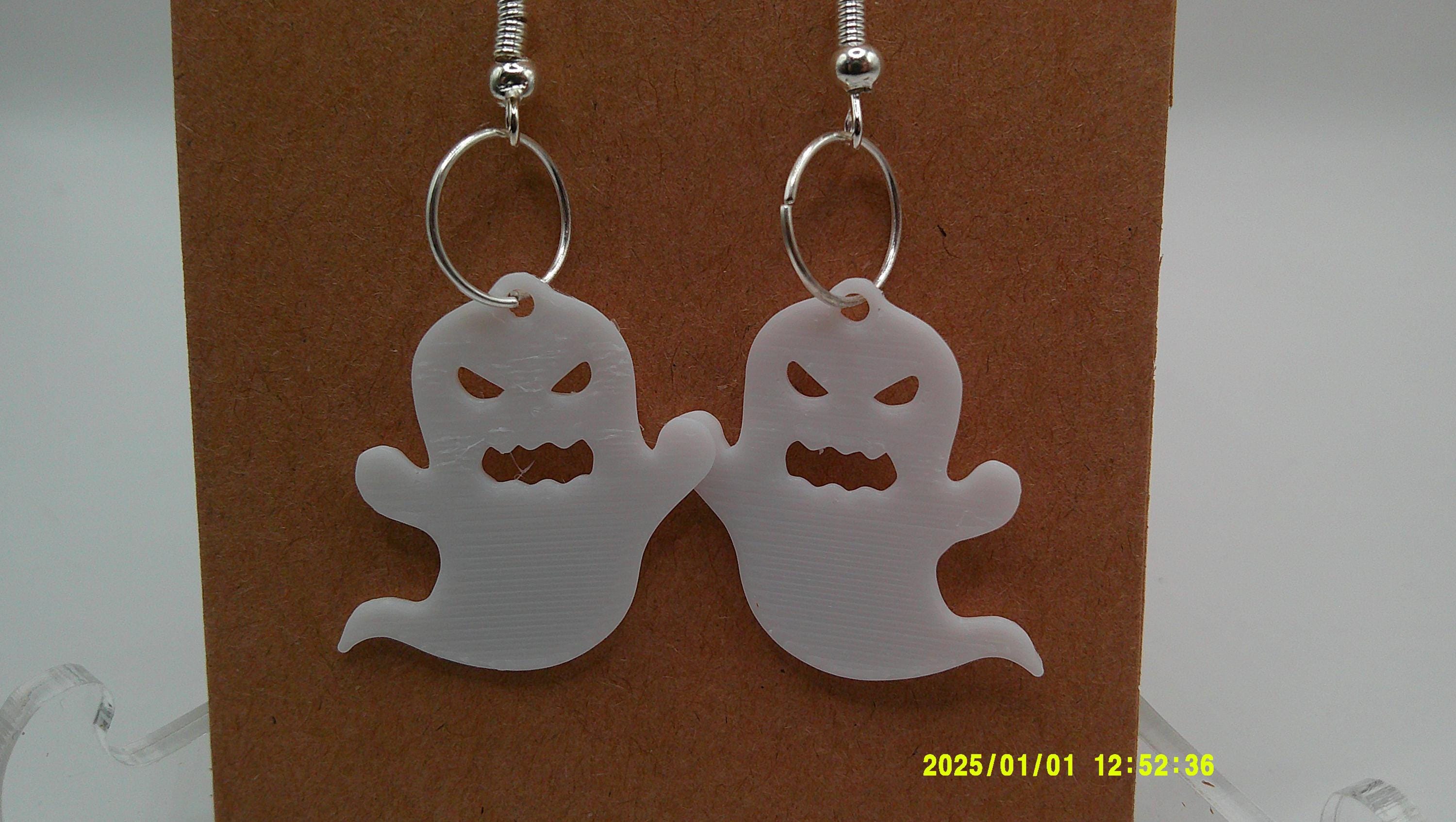 Grumpy Ghost Earrings – Spooky Hoop Dangles