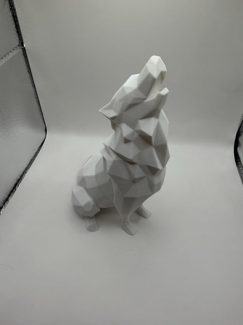 3D Printed Abstract Sitting Howling Wolf Sculpture