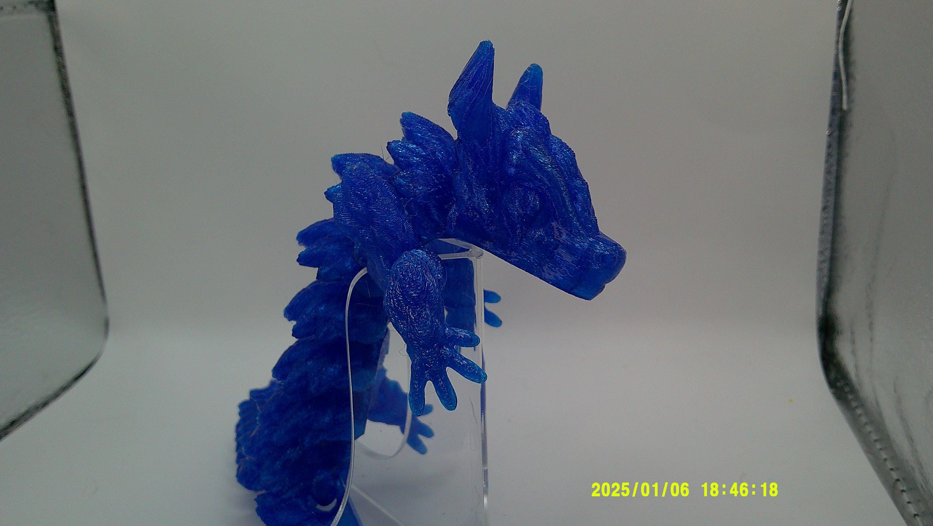 Articulated 3D‑Printed Blue Crystal Dragon