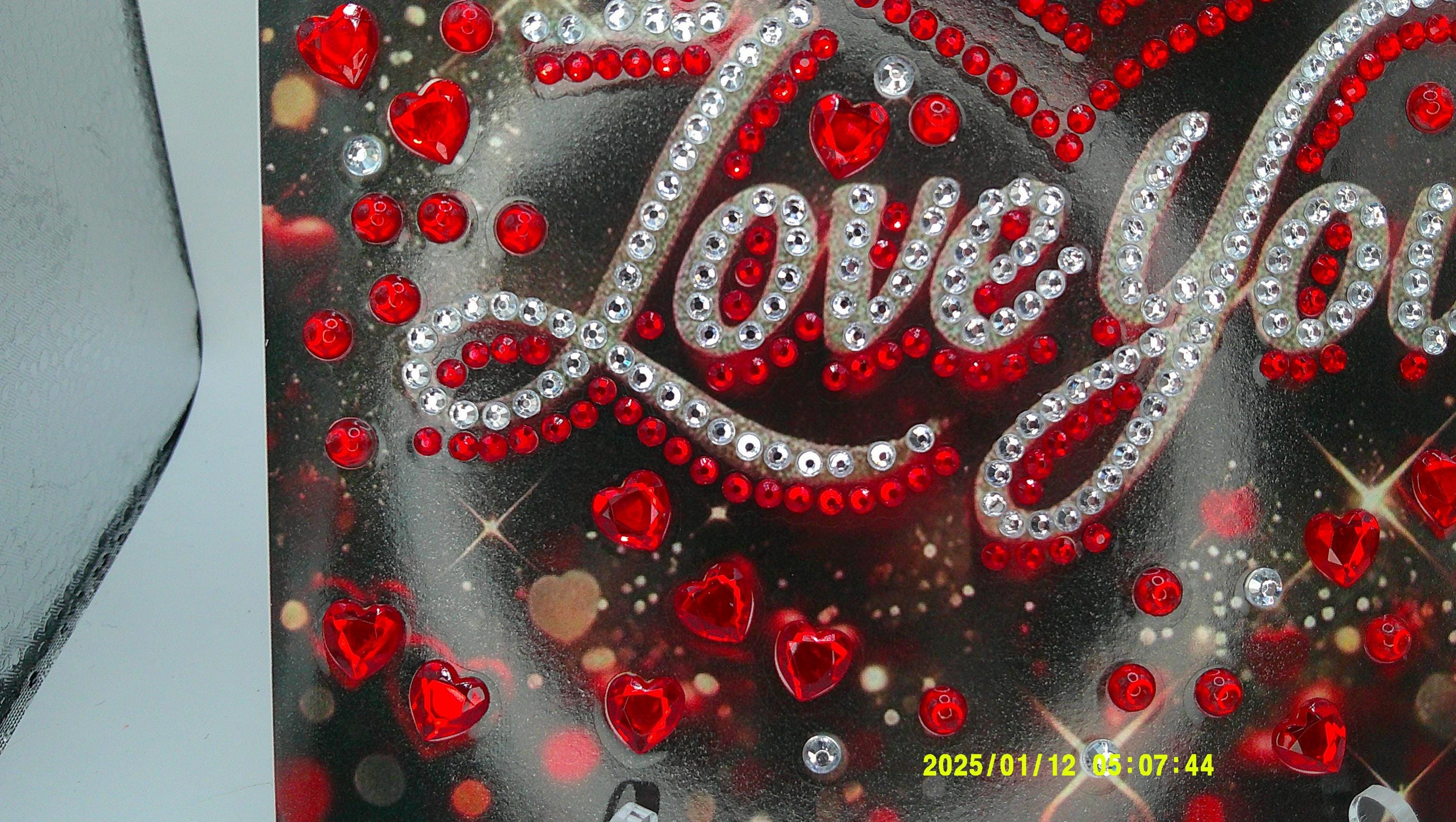Handmade Diamond Art Love Note | Red Heart & Silver Accents