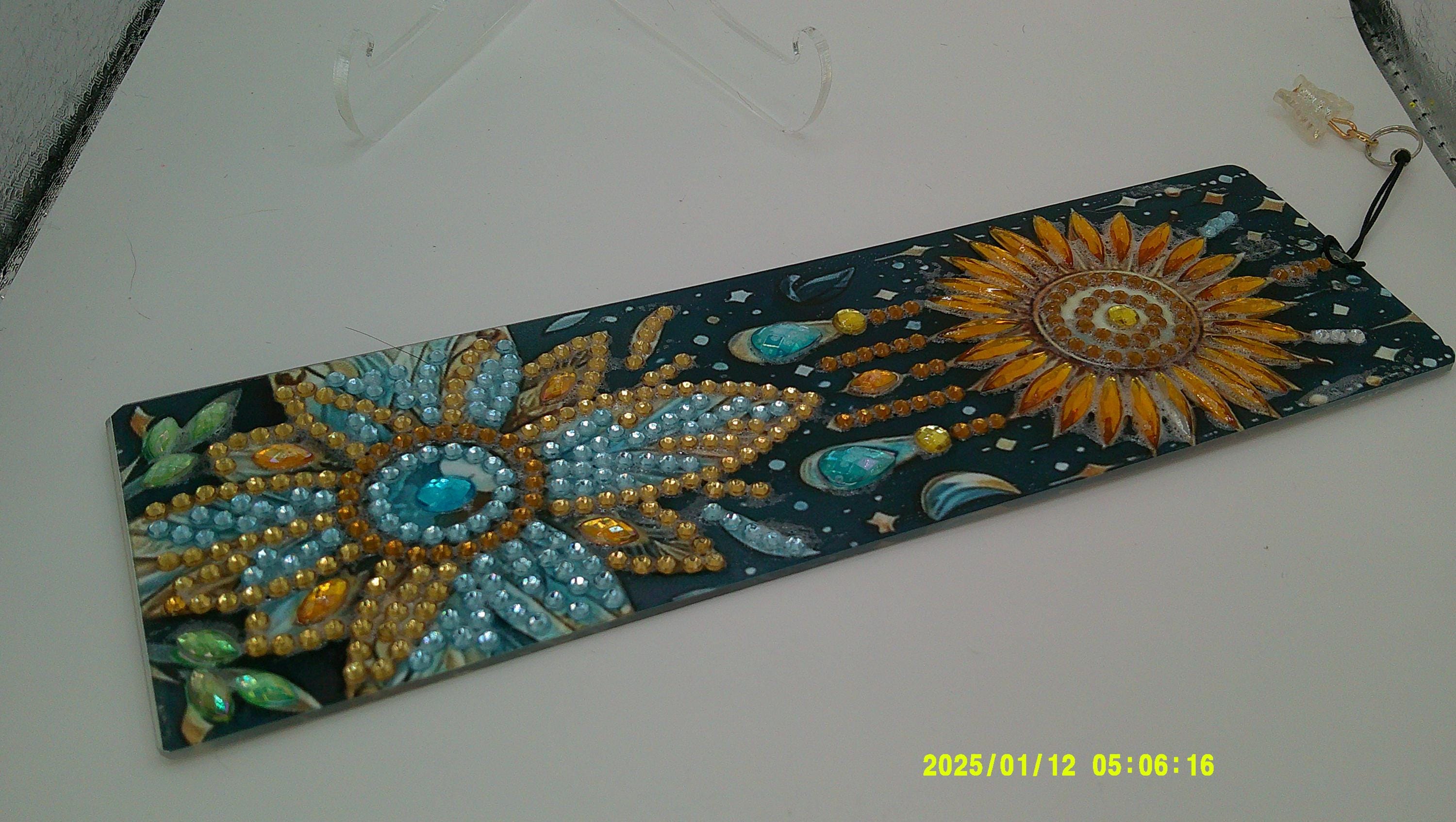 Cosmic Flower Rhinestone Bookmark | Blue & Gold + Sunset Bloom
