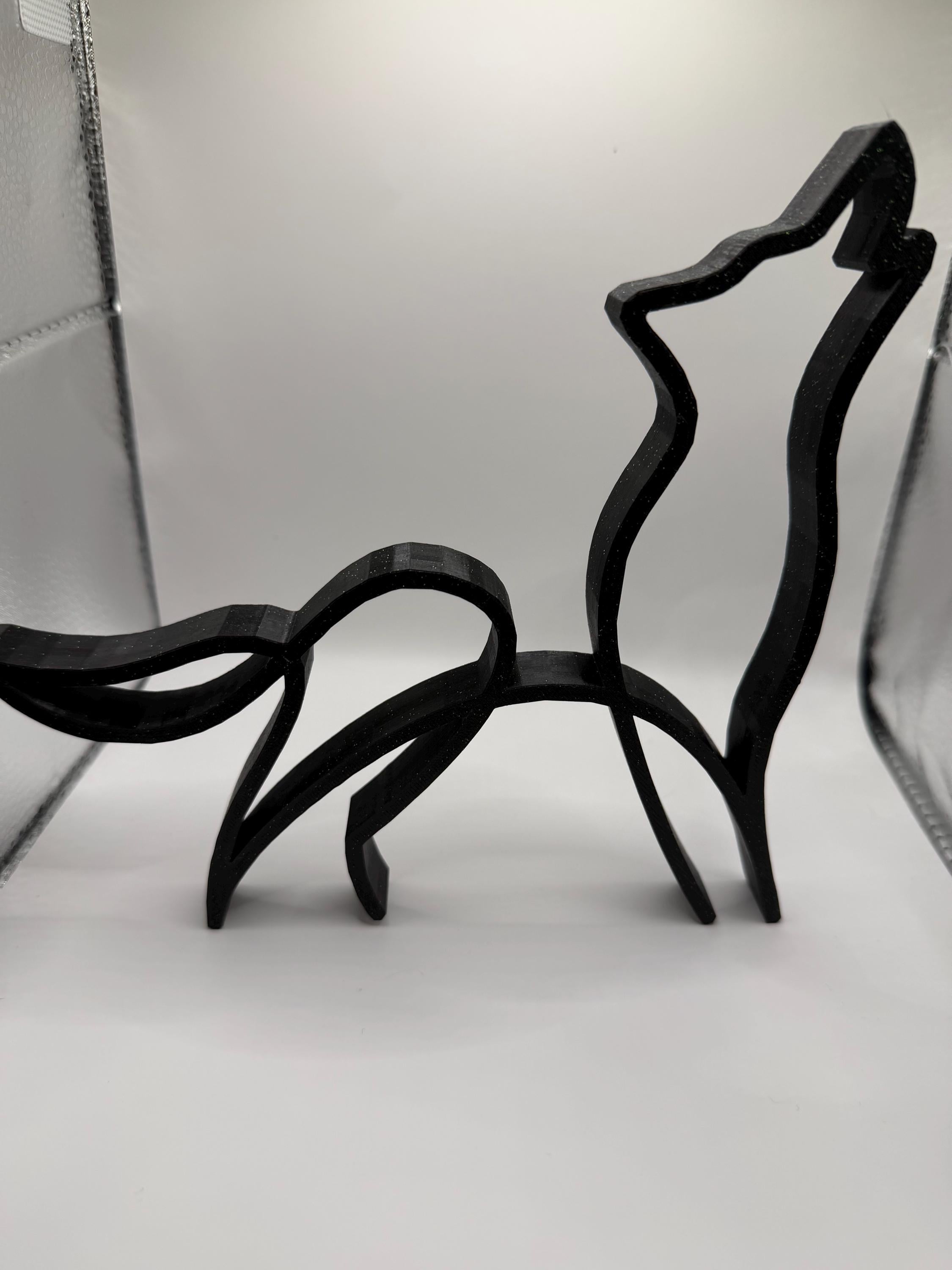3D Printed Howling Wolf Line Art Sculpture
