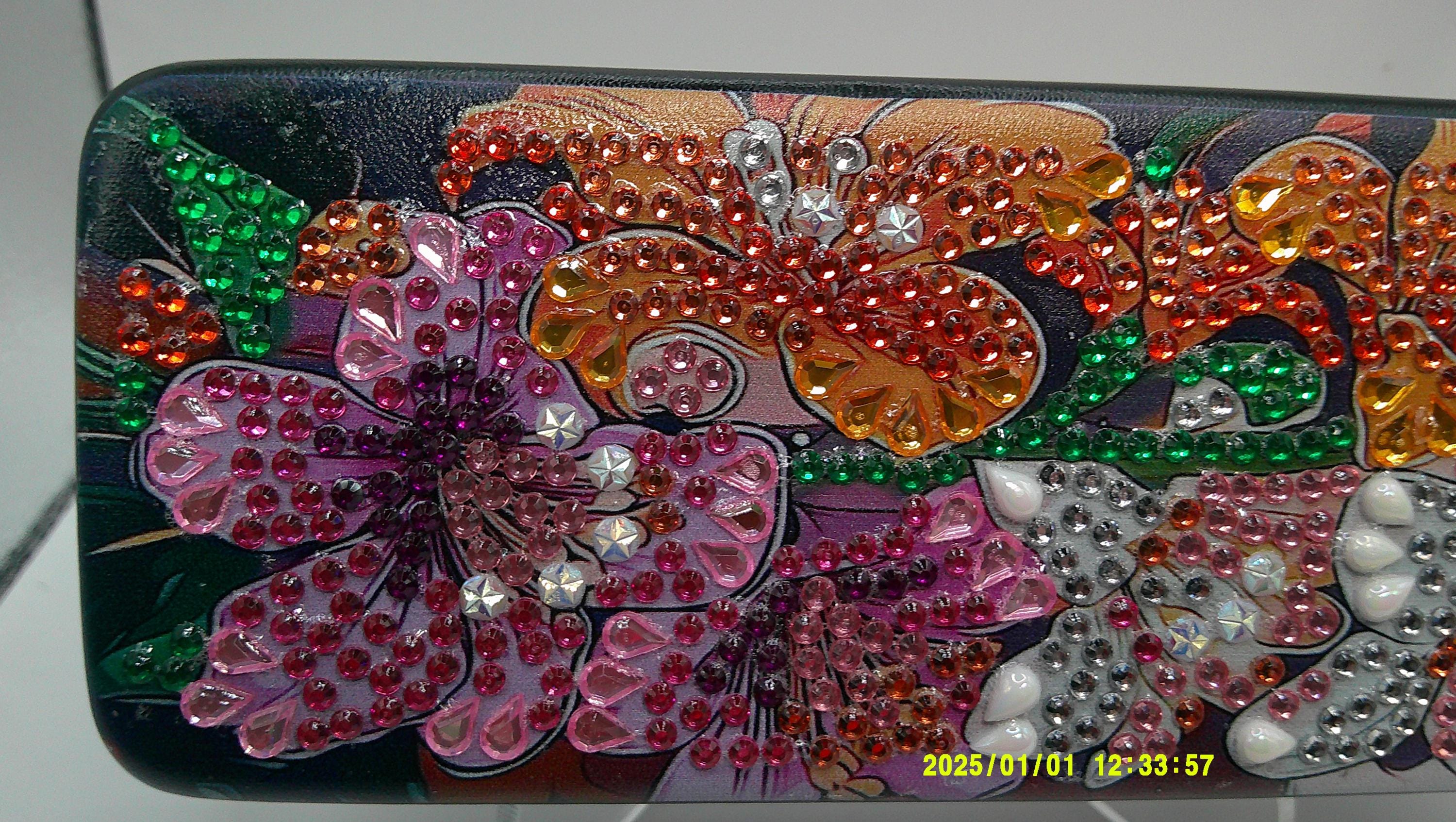 Vibrant Floral Rhinestone Diamond Art Eyeglass Case