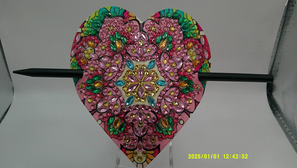 Pastel Mandala Heart Diamond Art Hair Clip