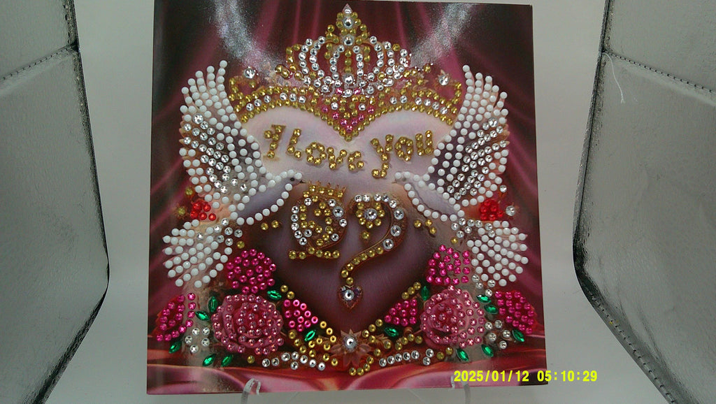 Romantic Crowned Heart Greeting | Sparkling Doves & Roses