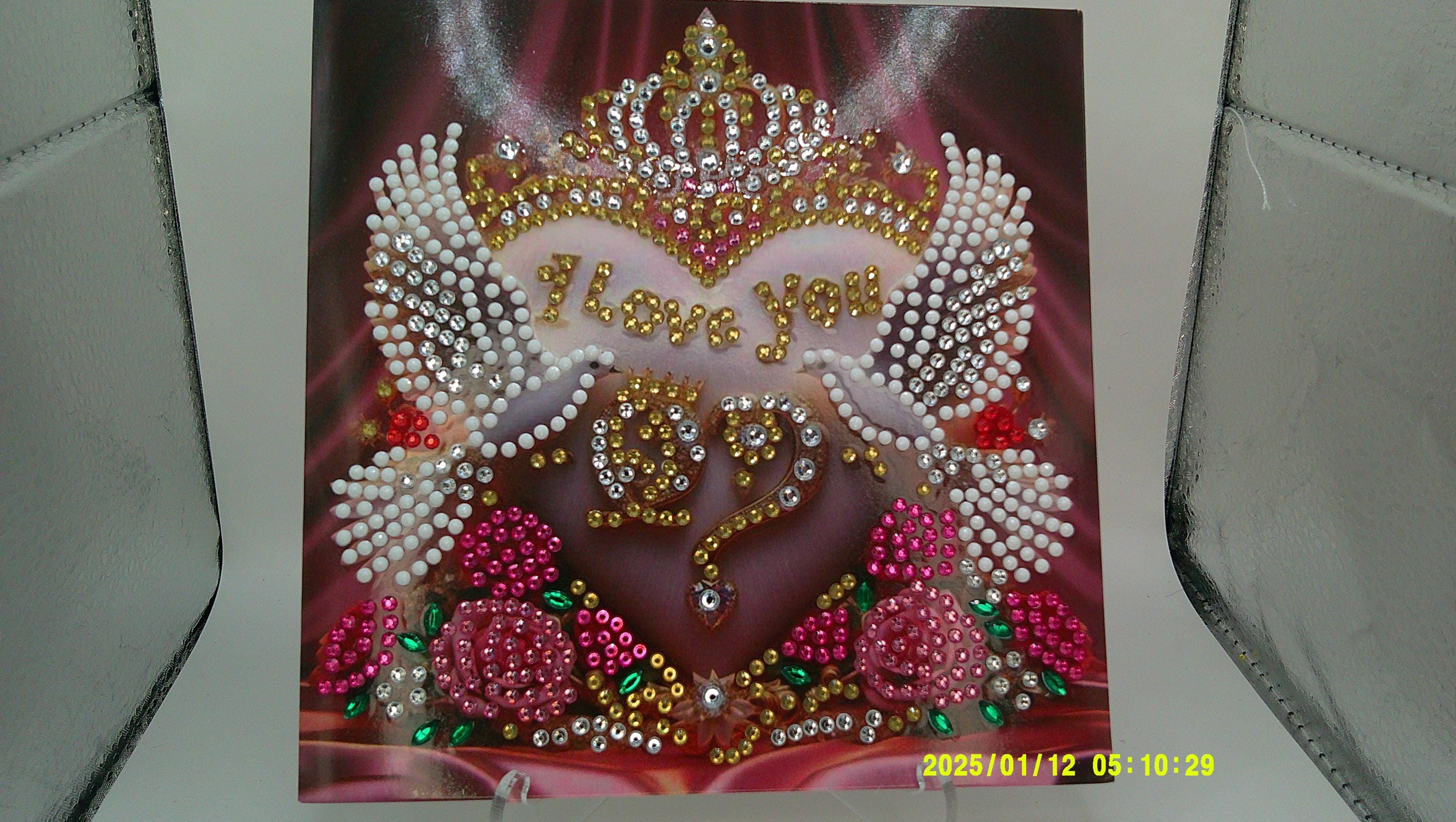 Romantic Crowned Heart Greeting | Sparkling Doves & Roses