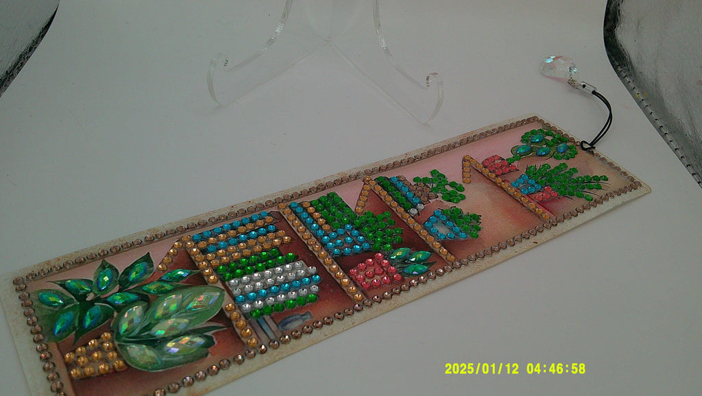 Plant Shelf Rhinestone Bookmark | Colorful Diamond Art Page Marker