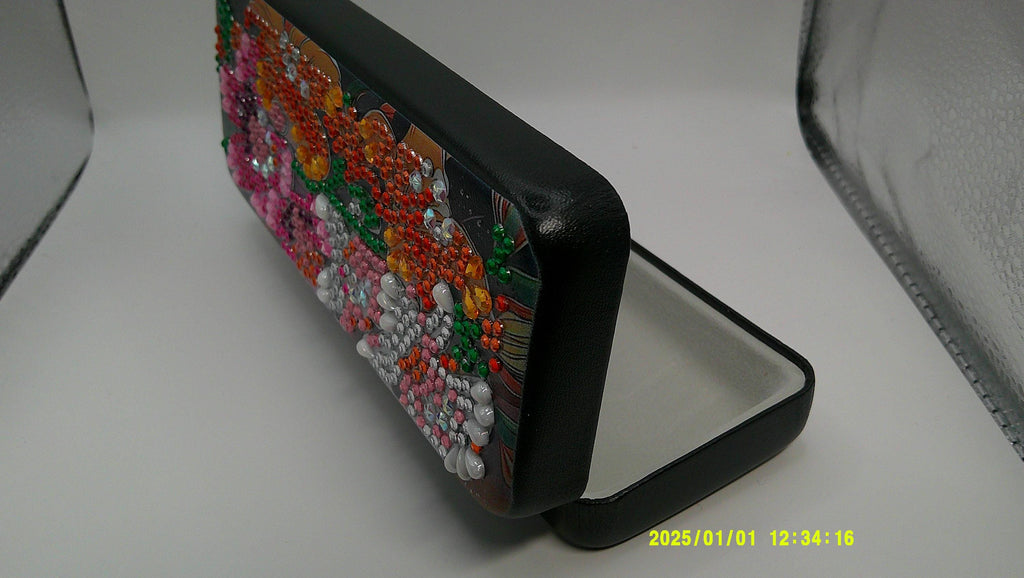 Vibrant Floral Rhinestone Diamond Art Eyeglass Case