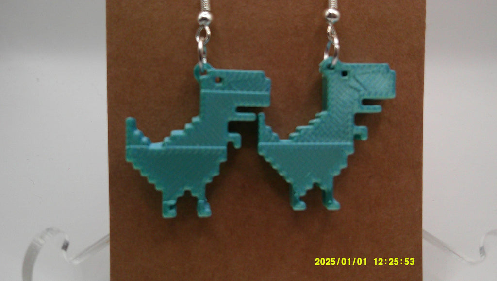 Pixel Dino Earrings – 3D Printed Retro Fun