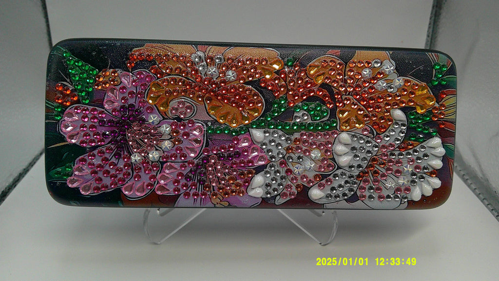 Vibrant Floral Rhinestone Diamond Art Eyeglass Case