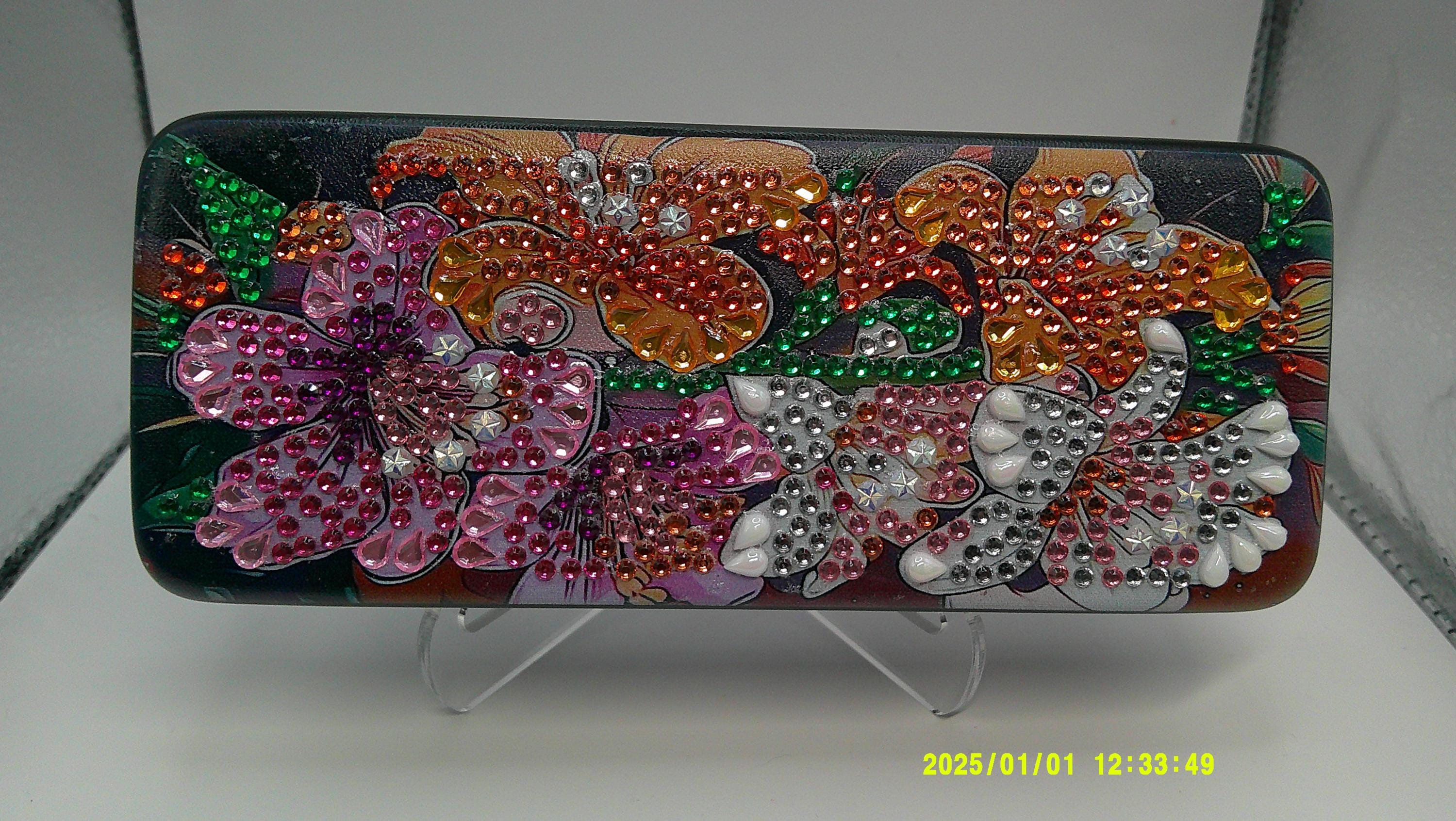 Vibrant Floral Rhinestone Diamond Art Eyeglass Case
