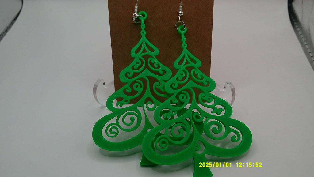 Filigree Tree Earrings – 3D Printed Holiday Elegance