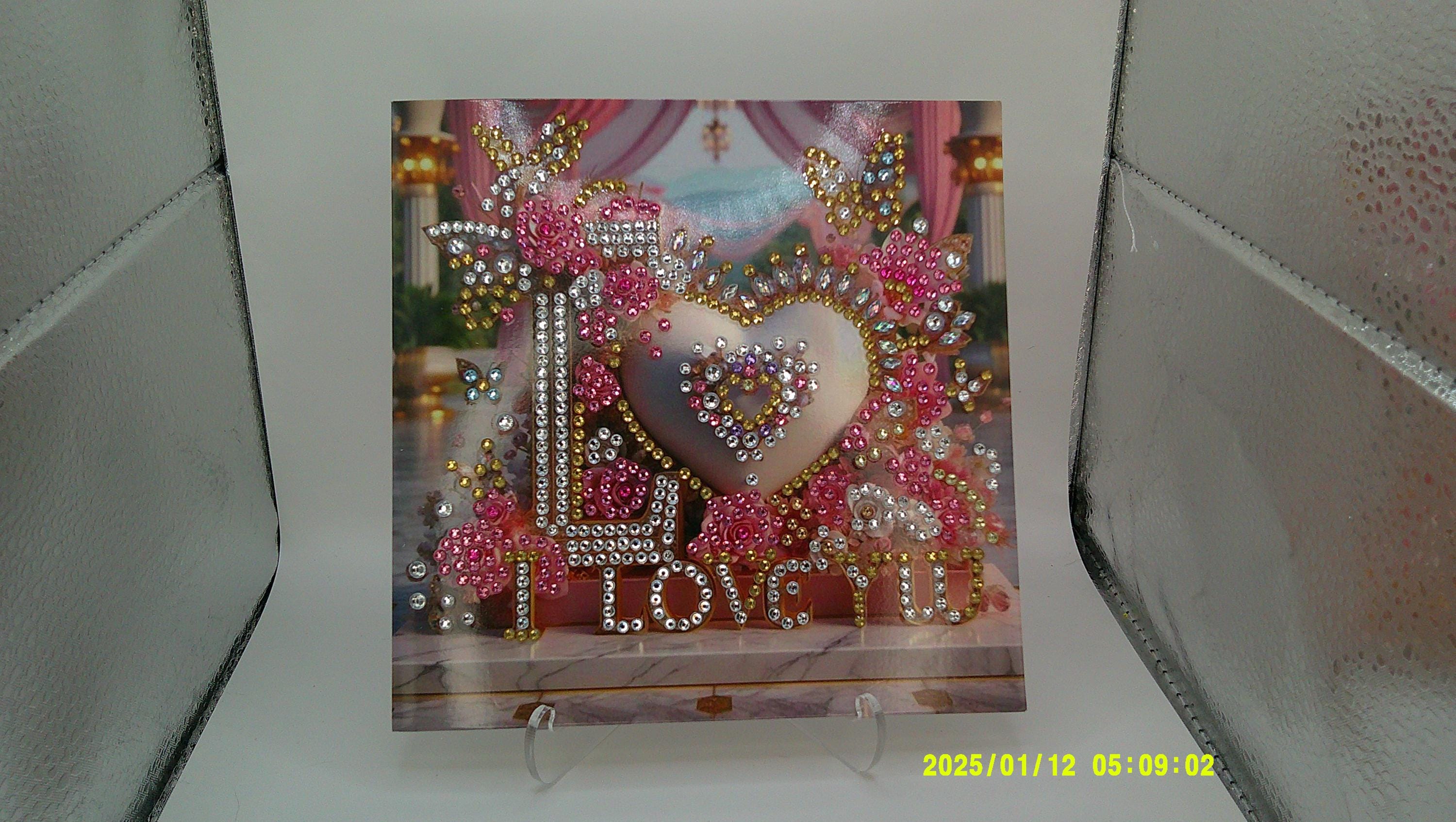 Floral Heart Diamond Art Card | Colorful Rhinestone Love Design
