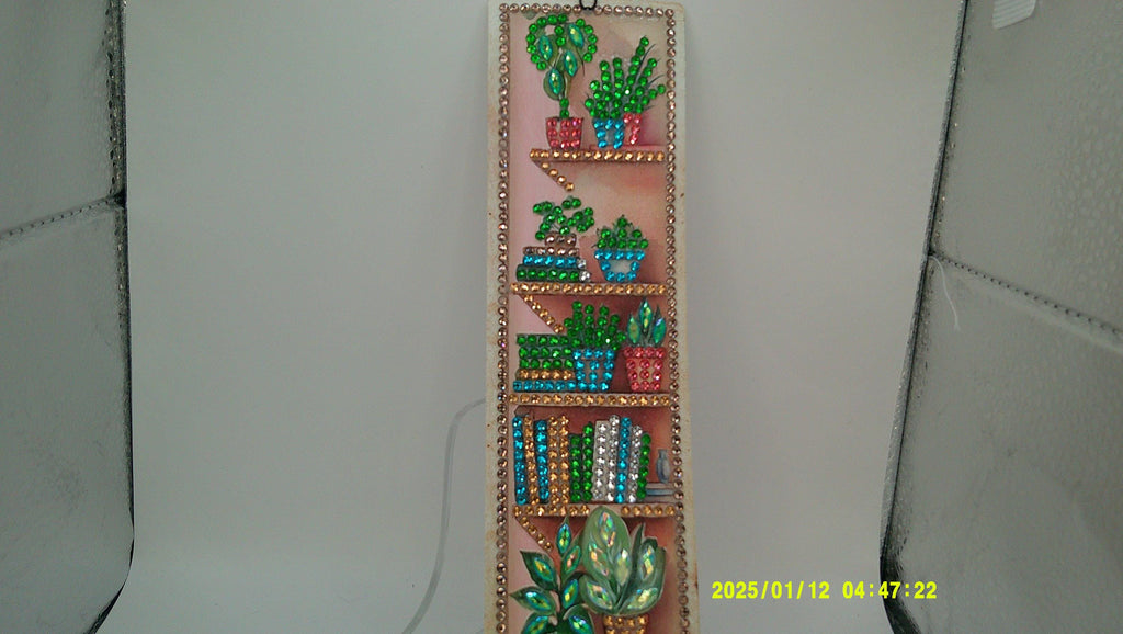 Plant Shelf Rhinestone Bookmark | Colorful Diamond Art Page Marker