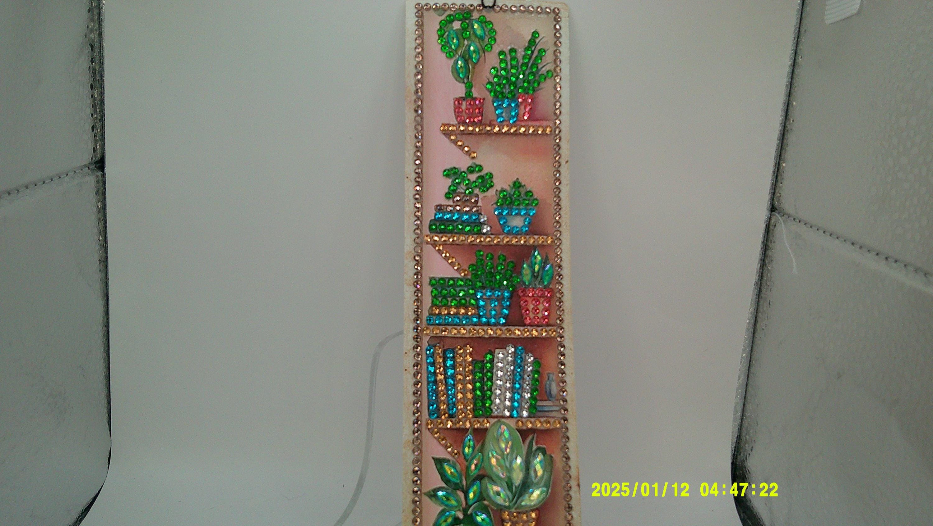Plant Shelf Rhinestone Bookmark | Colorful Diamond Art Page Marker