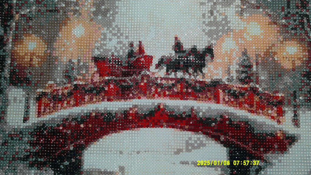 Horse‑Drawn Sleigh on Snowy Bridge | Winter Diamond Art Wall Decor