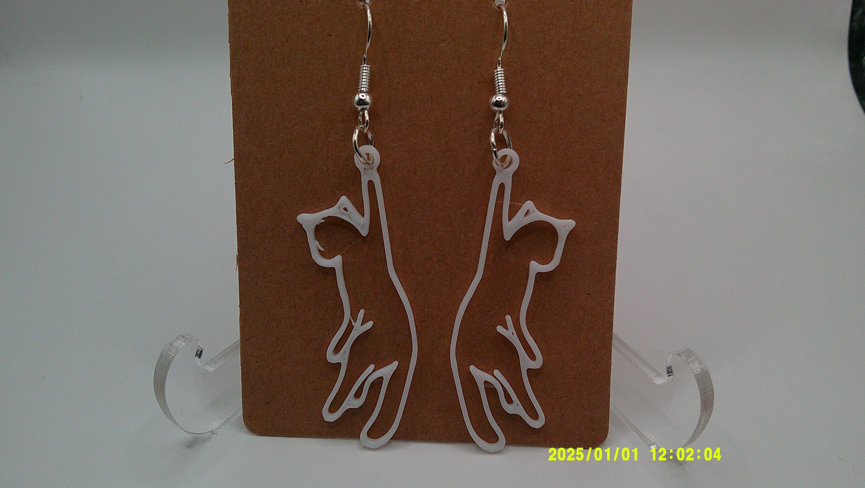 Feline Outline Earrings – 3D Printed Dangles