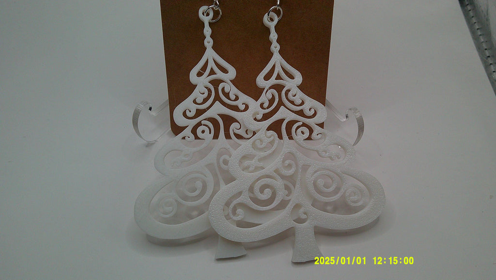 Filigree Tree Earrings – 3D Printed Holiday Elegance