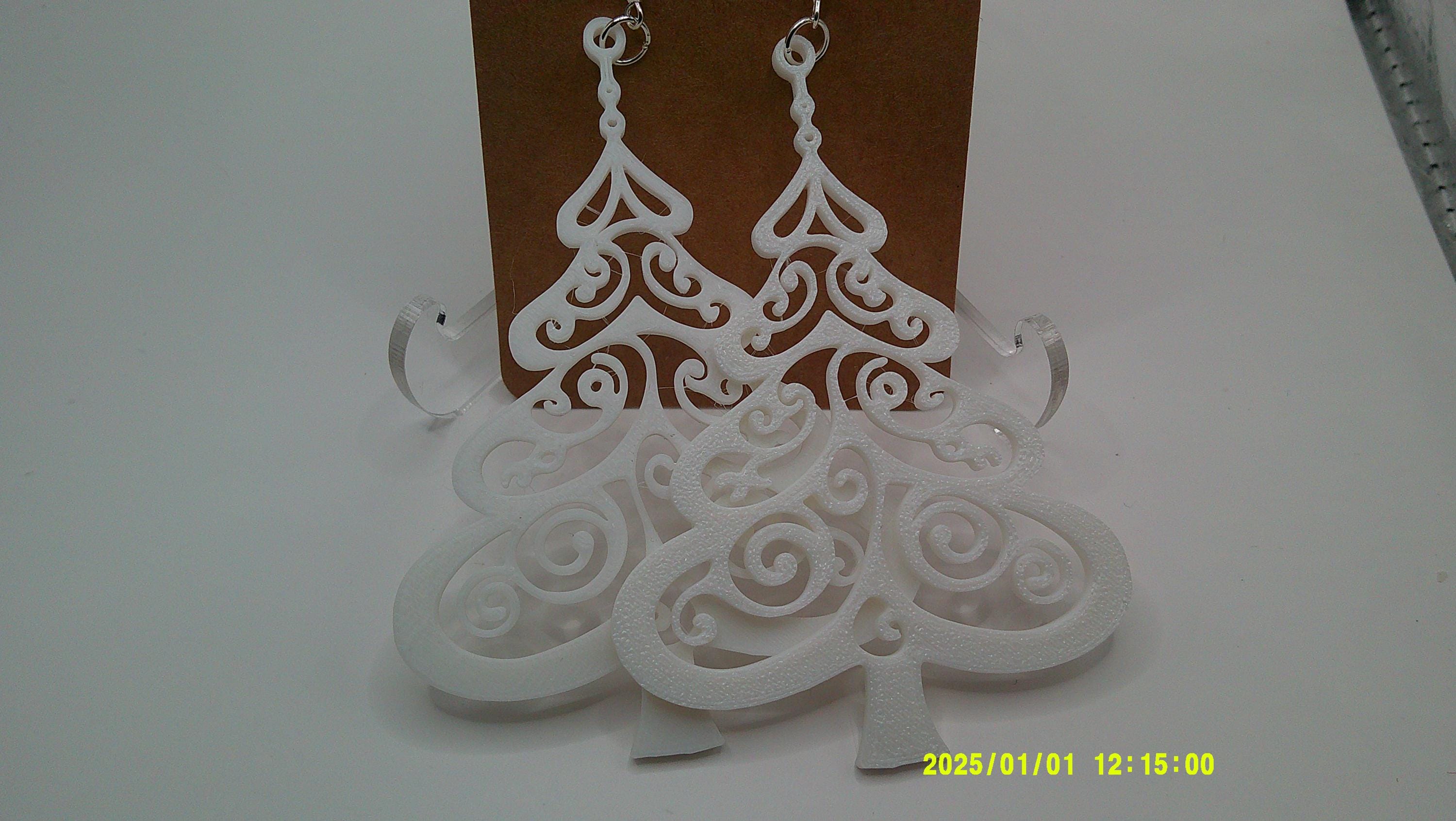 Filigree Tree Earrings – 3D Printed Holiday Elegance