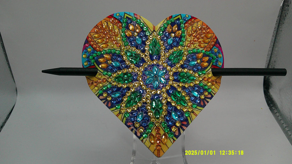 Rainbow Mandala Heart Diamond Art Hair Clip