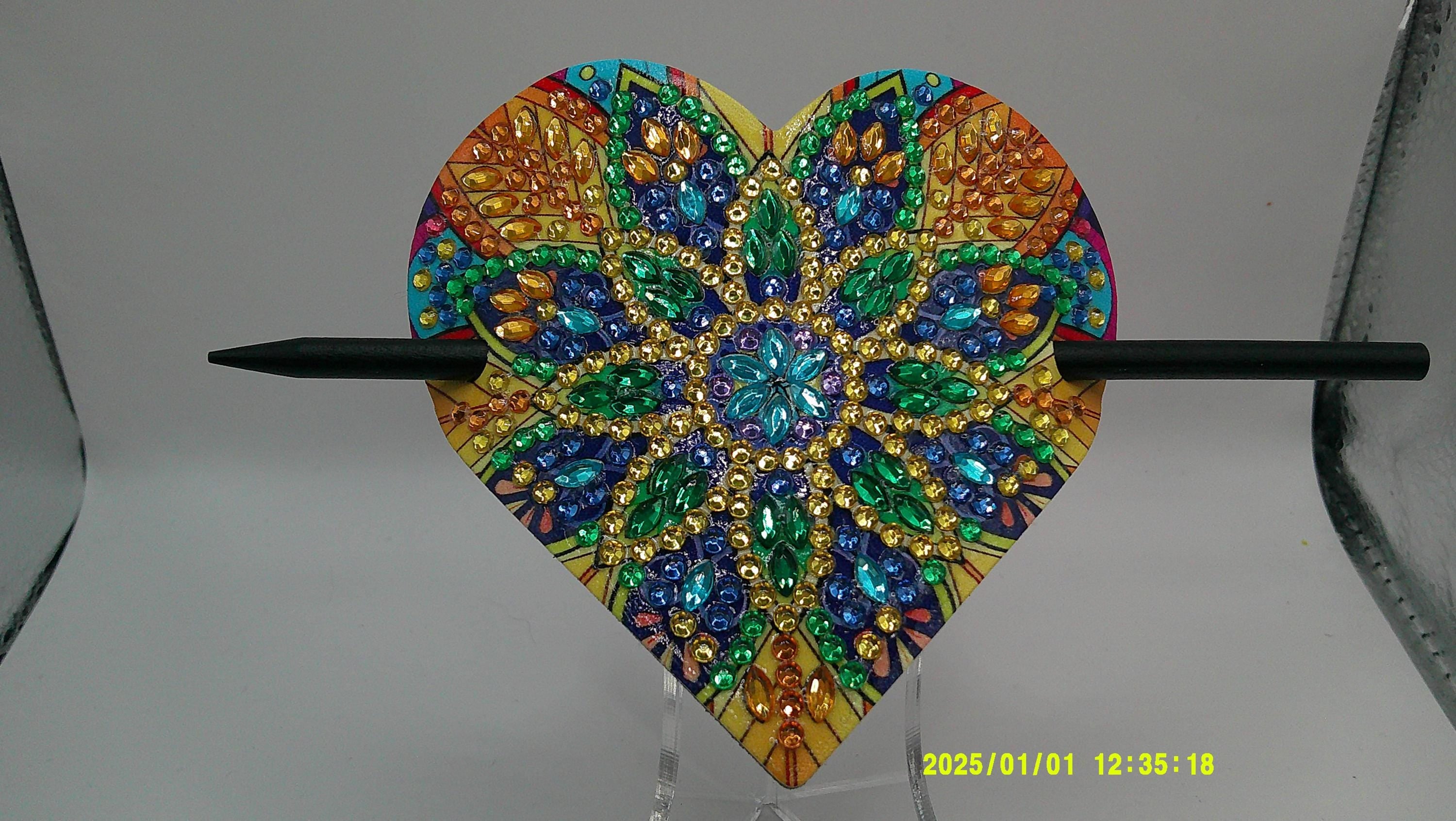 Rainbow Mandala Heart Diamond Art Hair Clip