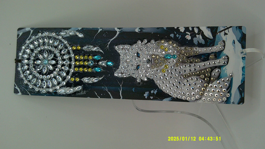 White Wolf Dreamcatcher Diamond Art Bookmark | Sparkling Spirit Wolf Page Marker