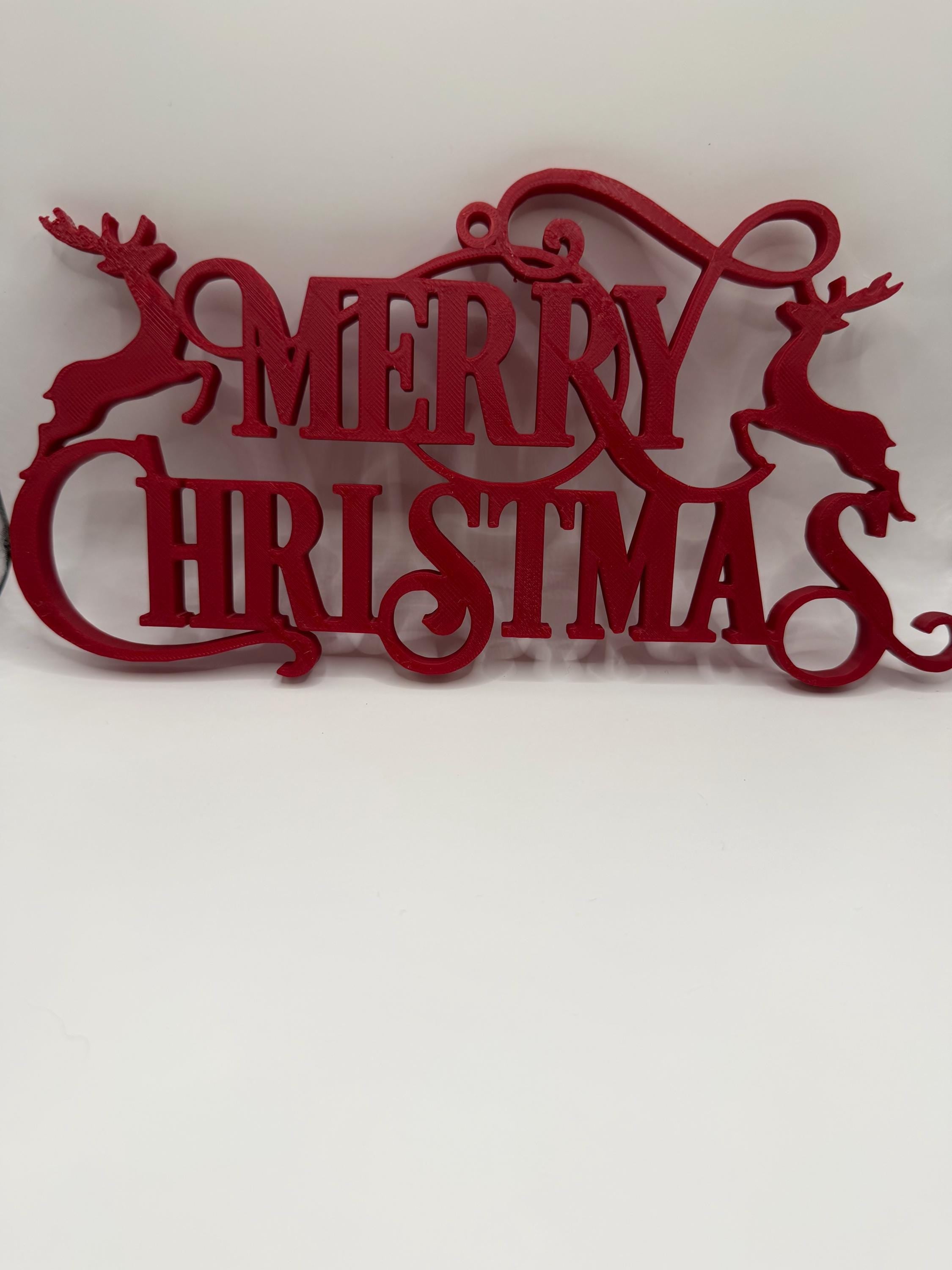 3D Printed Elegant Script Merry Christmas Sign Featuring Deer