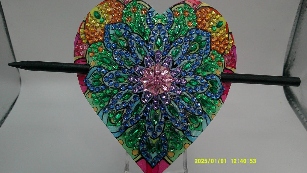 Colorburst Mandala Heart Rhinestone Hair Clip