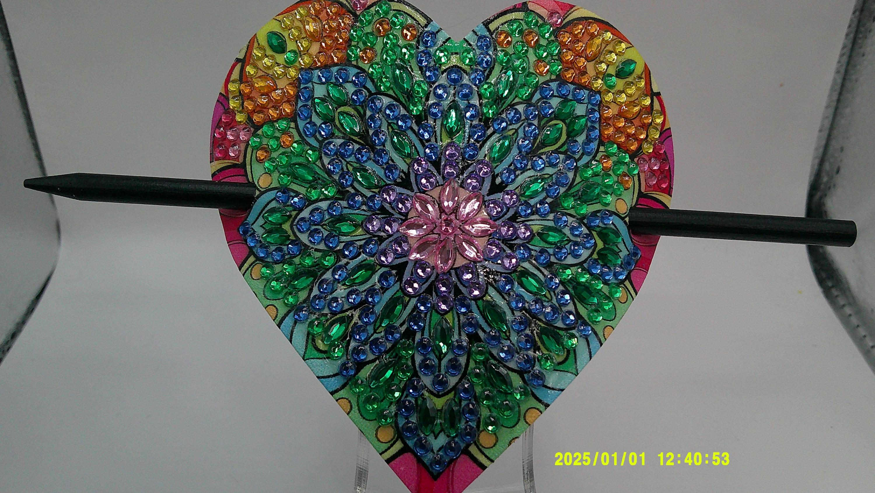 Colorburst Mandala Heart Rhinestone Hair Clip