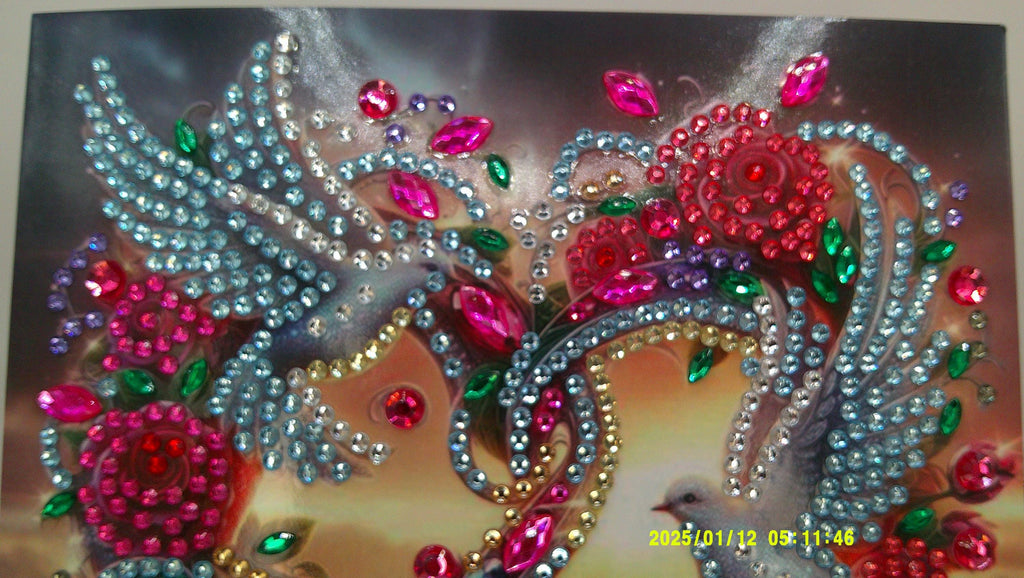 Love Doves Diamond Art Plaque | Heart & Floral Gem Artwork